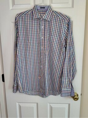 $199 Bugatchi Uomo 100% Cotton Colorful Plaid Button Down Luxury Mens Shirt XL